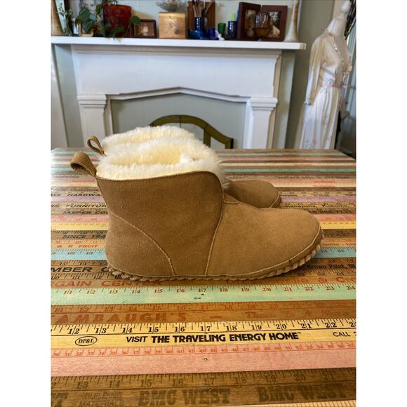 The Vermont Country Store Shearling Leather Bootie Slippers Soft Sole Sz 10 - Picture 3 of 12